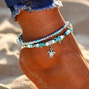 Beach Boho Turtle Anklet| Beaded Adjustable Anklet| Summer Vacation Jewelry