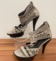 LISA for  Isaba Platform Strappy Gladiator Taupe Suede Sandals 8.5