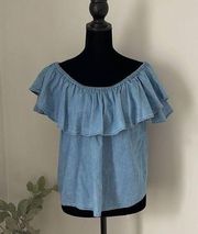 Girl Krazy Chambray Off the Shoulder Top. Size XS