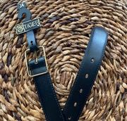 NWT Women’s vintage Tiger leather belt black gold 34” gold buckle pebble retro