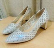 From Alex Marie, the Nyla Shimmer Mesh Rhinestone Embellished Pumps Size 8