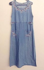 Vintage Jane Ashley Denim Embroidered Maxi Dress