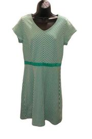 ISAAC MIZRAHI LIVE! Green and White Stripe Short Sleeve Fit and Flare Dress - si