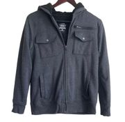 Sonoma Jacket Women Fleece 14/16 Gray Hooded Long Sleeve Pockets Full Zip Coat
