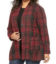 Lane Bryant  Tweed Plaid Boucle Blazer Jacket Red/Black Metallic Size 14/16 Plus