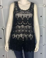 Solitaire Black Crochet Lace Tank Size XS