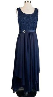 R&M Richards Women's Formal Dress Size 10 Blue Sequined Lace and Chiffon Gown