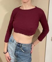 Brandy Melville Burgundy 3/4 Sleeve Lettuce Edge Crop Top