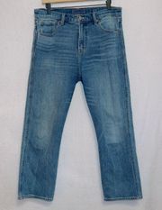 Medium Wash Denim Mid Rise Authentic Straight Crop Jeans