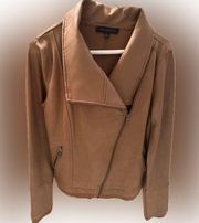 VICI Light Brown Coated Faux Leather Moto Jacket | Size Large