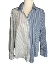 Rue 21 Button Up Long Sleeve Shirt L Blue White Striped Chest Pocket Collared