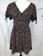 Black and red ditsy floral button down dress size medium