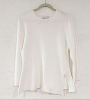 Milly Ribbed Peplum Crew Neck Sweater in Ivory