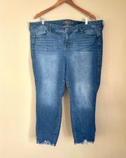 Premium Denim Cropped Skinny Jeans Blue Size 22 Plus Stretch Raw Hems Edgy