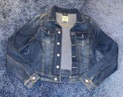 Cropped Medium Wash Distressed Denim Jacket 