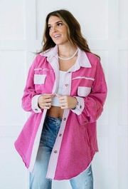 POL Two Tone Button Front Oversized Shacket Size L/XL in Punch Pink