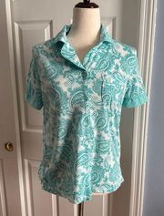 Jones New York Teal Paisley Button Down Pajama Top Size Small