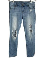 Kut from the Kloth Low Rise Distressed Jeans 4 Med Wash Cropped Straight Leg