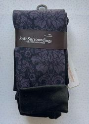 SOFT SURROUNDINGS Midnight Damask Fur Lined Leggings Size M/L NWT