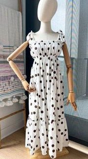 Faithfull The Brand Ivory Brown Polka Dot Sleeveless Midi Dress Women’s Small