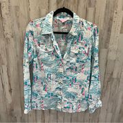 Lilly Pulitzer Cruiser Shirt Watch Out Lighthouse Print Button Down Blouse