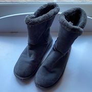 Serra Gray Womens Leather Boots Slip Pull On Suede Size 10 Tall Ugg Like Booties