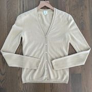 100% Cashmere Button Front Long Sleeve Cardigan in Oatmeal Tan Size Medium