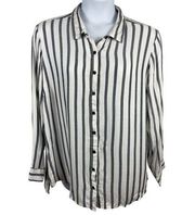 Per Se Plus 2x Button Up Soft Rayon Flannel Long Sleeve Gray White Stripe Top