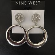 Nine West Pave Disks Silver Hoops Lightweight