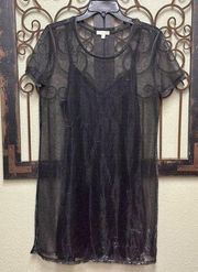 GB black min dress with sheer overlay