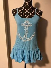 EUC True Pink Love VS Blue & White Nautical Anchor Rhinestone Mini Dress size XS