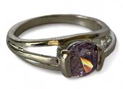 Amethyst Solitaire Light Purple Silver Ring Size 6 NEW