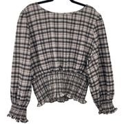 New Fate + Fortune Women’s Flannel Plaid Blouse Size XXL Elastic Waist Boat Neck