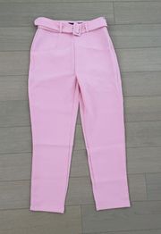 petite pink belted cigarette trousers