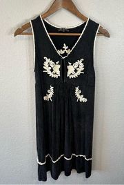 POL | Acid Wash Floral Embroidery‎ Dress Vintage Black