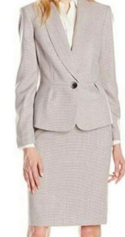 Pink and Grey Blazer And Skirt Suit Set