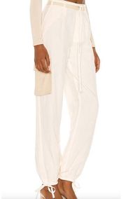 L'Academie Lena Cargo Jogger Pant White Khaki MEDIUM Linen Blokette Baggy NEW