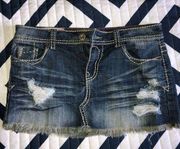 Distressed Denim Mini Skirt