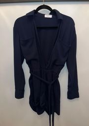 shirt dress with tie (navy)