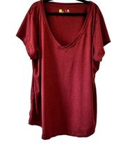 X VERSION Burgundy Short Sleeve Deep V Neck Lounge T-Shirt Sz Plus Size XXL