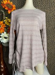 NWT  Mocha Striped Long Sleeve Side Ruched & Tie Top | LARGE |