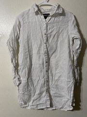 Tahari Womens Linen Button Up Top White Vacation Boho Lagenlook Minimalist Small