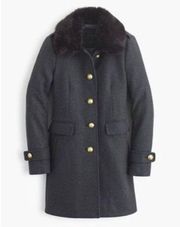 NWOT. JCrew Wool coat with black faux-fur collar
