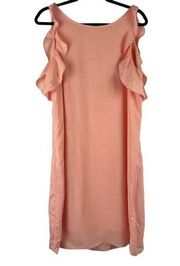 Versona salmon pink shift dress w ruffled shoulder cutout square back sz L