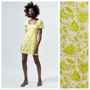 Lime Green Jacquard Puff Sleeve Knit Dress