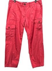 Tommy Hilfiger Womens Crop Cargo Pants Size 6 Red Mid Rise 6-Pocket Straight