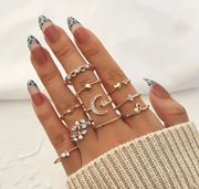 10-Piece Boho Style Gold Tone Ring Set.