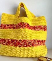 Handmade Yellow Crochet Large Farmers Market Pool Summer Tote Bag