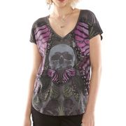 Gray Butterfly Skull Graphic Tee Size Small