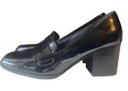 KENNETH COLE Reaction Elsa Black Patent Leather Penny Loafer Heels, Size 10